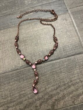 Avon Pink Crystal Y-Style Pendant Necklace